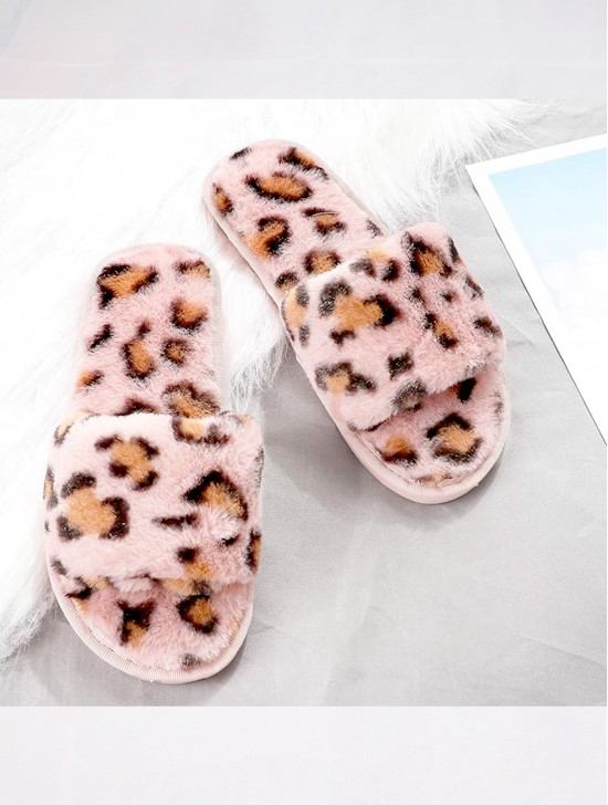 Leopard Soft Plush Fuzzy Non-Slip Slippers (4 Pairs)